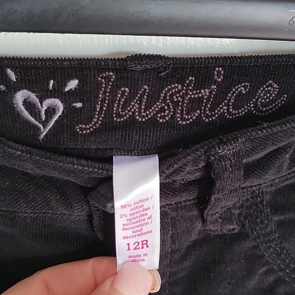Justice, girls black corduroy pants. 12R. Like new.